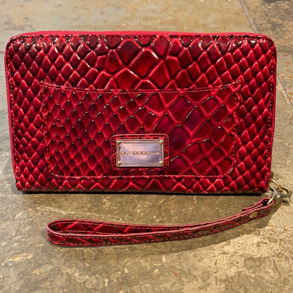 NWOT Big Buddha Red Faux Snake Skin Large Wristlet